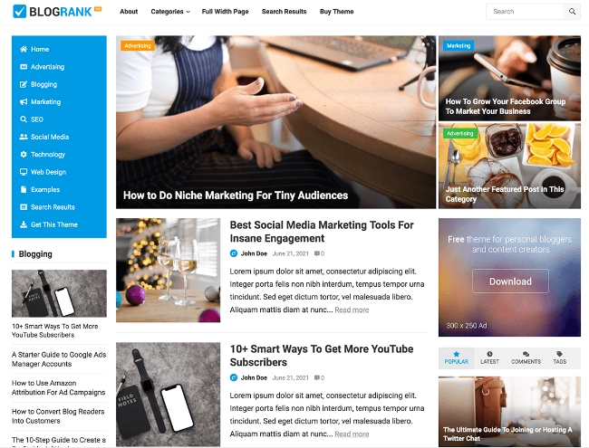 BlogRank Pro is a modern and clean WordPress theme for content-based blogs and websites. It provides a magnificent showcase for your content