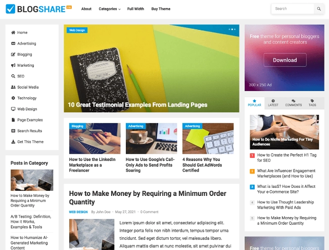 BlogShare Pro is a modern and clean WordPress theme for content-based blogs and websites. It provides a magnificent showcase for your content