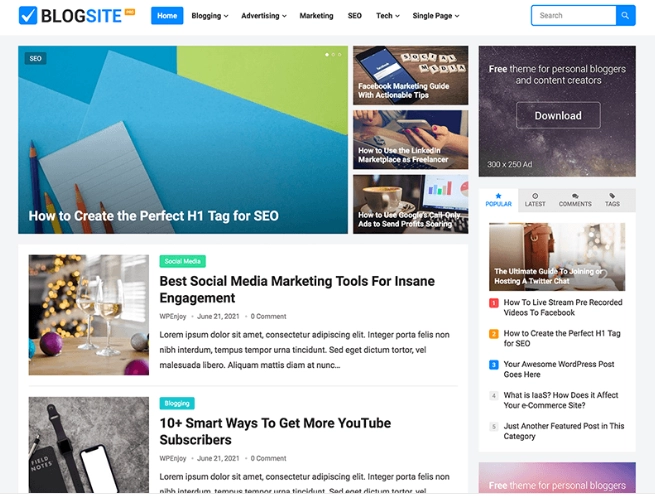 BlogSite Pro is a modern and clean WordPress theme for content-based blogs and websites. It provides a magnificent showcase for your content