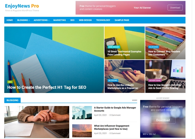 EnjoyNews Pro is a news  magazine WordPress theme for content-based websites. It provides a magnificent showcase for your content