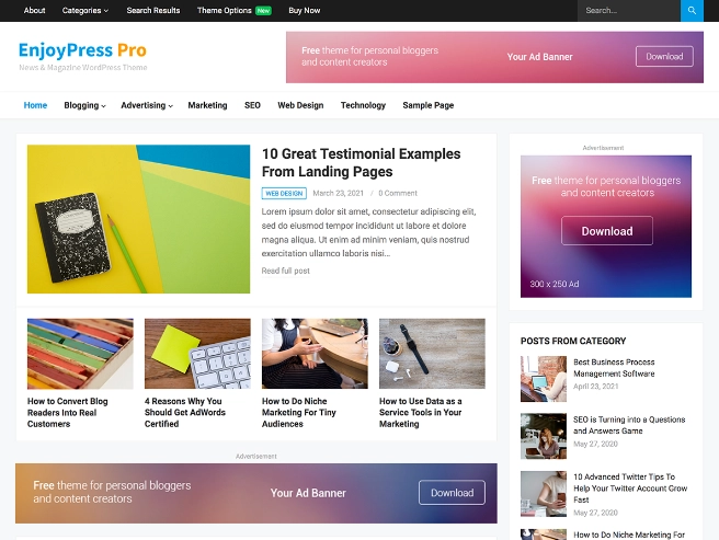 EnjoyPress Pro is a flexible news and magazine theme