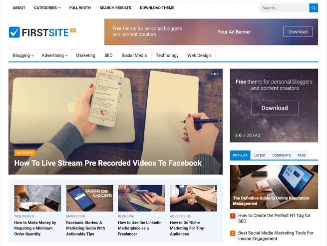 FirstSite Pro is a stylish WordPress personal blog theme with an elegant and classic design. It is perfect for beginners and professionals who like to share their stories and articles on the Web. FirstSite Pro will make your WordPress site look beautiful everywhere.