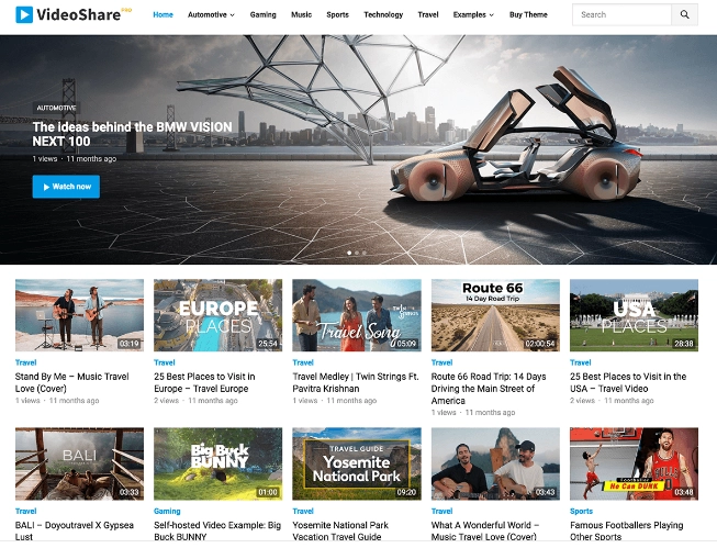 VideoShare Pro is a responsive and mobile-friendly WordPress video theme that allows you to publish videos from various sources. If you are going to build a video sharing site