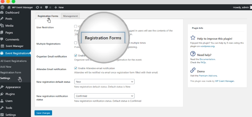 Lets attendees submit registrations to events which are stored on the organizers events page