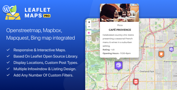 WP Leaflet Maps Pro is the most advanced and easy to use WordPress maps plugin based on leaflet.js which is the most popular open-source j?vascript library for interactive maps.