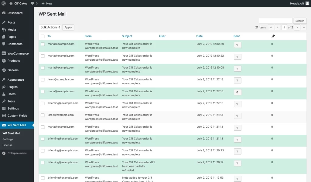 Add a Sent Mail folder to your WordPress site. See what emails get sent and when they get sent. Or block WordPress from sending emails in your testing environment