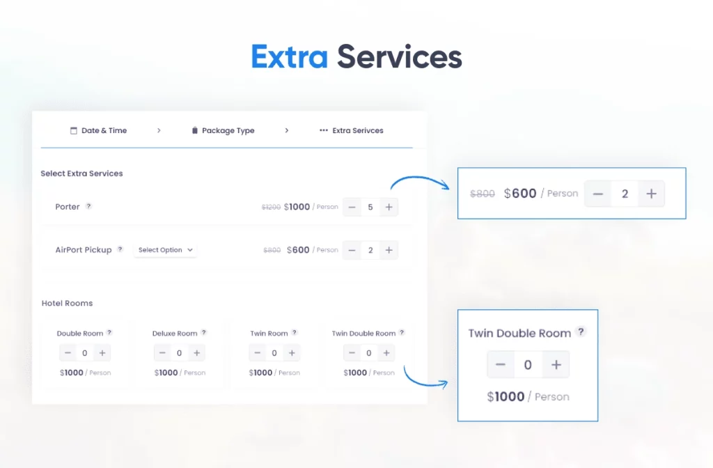 Extra Services is an extension for WP Travel Engine to add additional services for trips. The add-on makes it easier for the tour operators to add services like airport pick-up