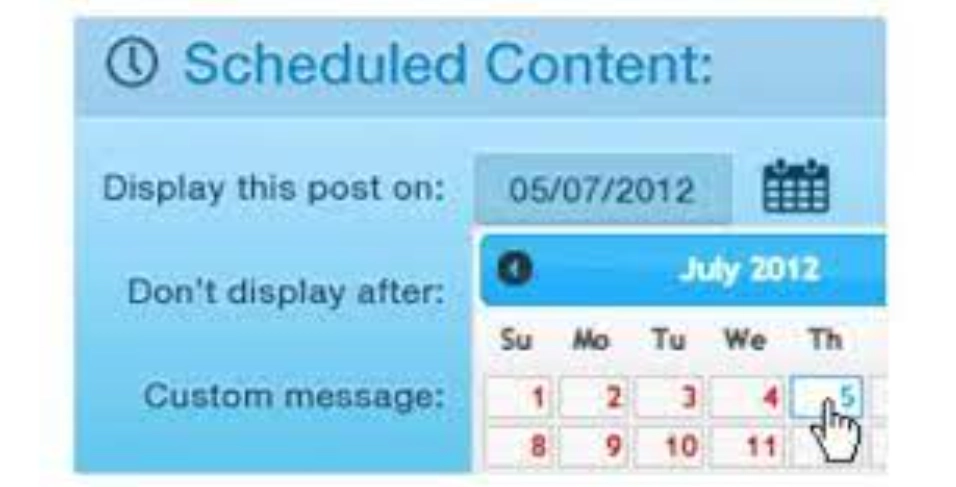 Make any content available only at scheduled periods using an awesome WYSIWYG button. Schedule Selected Content allows you to schedule any content