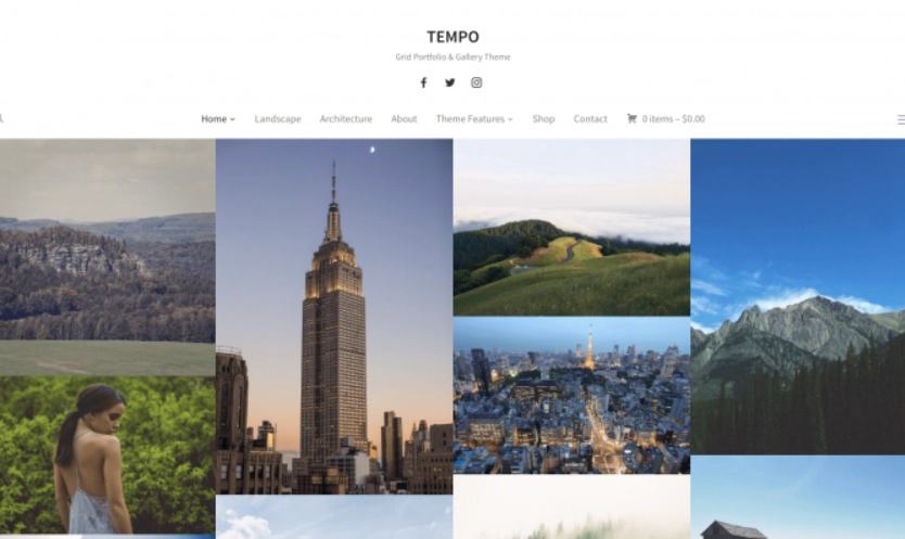 Tempo is a minimal portfolio WordPress theme that will make your work look beautiful. Choose between a grid or masonry layout