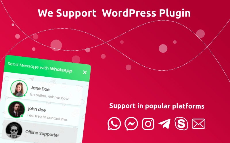 We Support plugin will connect your visitors to your supporters quickly and perfectly in: Whatsapp