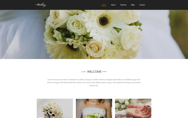 Here is a very elegant theme for a wedding company. White flower bouquets incredibly refresh this wedding WordPress theme's layout. They are everywhere - in slider