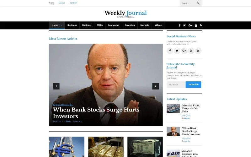 Weekly Journal is an aesthetically pleasing yet profoundly dynamic Financial Advisor Magazine WordPress Theme. Clean and well-balanced layout of the template allows you to share loads of content on one page