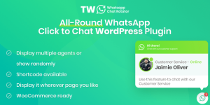 TW WhatsApp Chat Rotator plugin will help you in displaying WhatsApp chat buttons in WordPress and WooCommerce easily. One of the main features of this WhatsApp chat plugin is it can rotate (randomize) your chat agents evenly