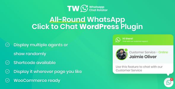 TW WhatsApp Chat Rotator plugin will help you in displaying WhatsApp chat buttons in WordPress and WooCommerce easily. One of the main features of this WhatsApp chat plugin is it can rotate (randomize) your chat agents evenly