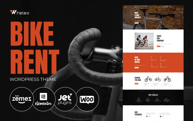 Whelex is a perfect WordPress theme for creating a professional website dedicated bike rent topic. You will be able to present your bike rental services in the most engaging and modern way with this theme. It will be possible to display information about available bike city tours