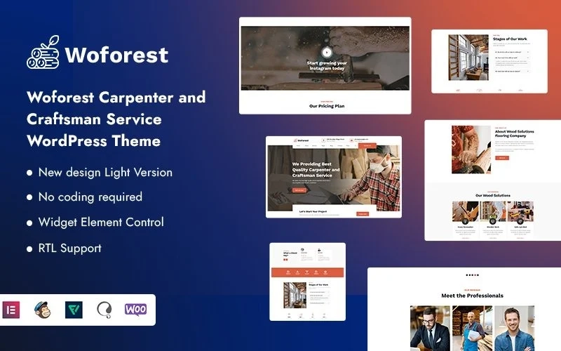 Woforest is a Carpenter and Craftsman Service Responsive WordPress Theme. You can create websites with anything of the new design