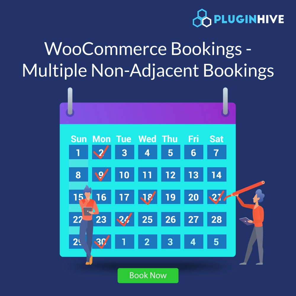 WooCommerce Multiple Non-Adjacent Bookings add-on allows customers to book random time and day slots with the help of the WooCommerce Bookings and Appointment plugin.