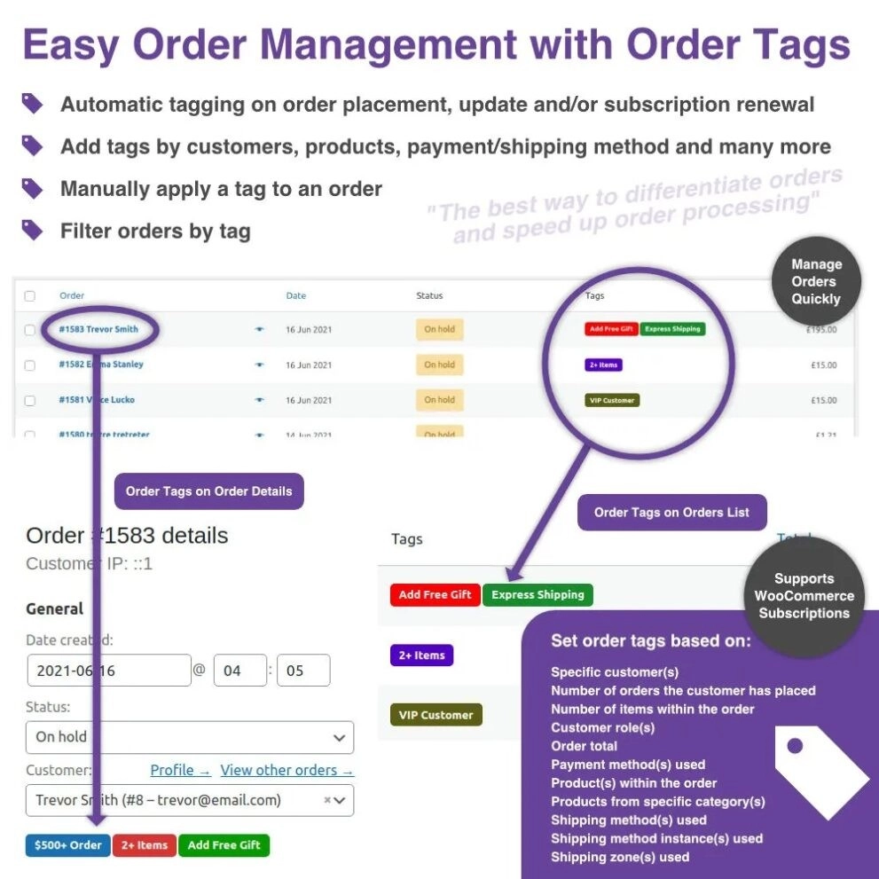 Order Tags allows a store owner to create an unlimited number of order tags that can be manually and/or automatically assigned to orders.When you have a successful eCommerce store