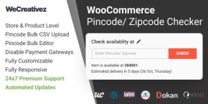 The WooCommerce Pincode/ Zipcode Checker module is a much-needed feature to check the availability of a product by the Zip Code/ Pin Code/ Postal code. Features: Check Pincode/ Postal/ Zipcode availability on product page. Pincode/ Zipcode checker works on store and product level. Support all types of Postcodes/ Zipcodes/ Pincodes…