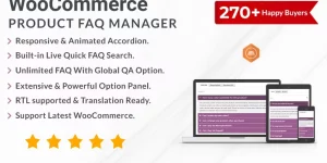 The ultimate solution to manage WooCommerce product FAQs easily with stylish searchable accordion  extensive options panel support. Plugin Add FAQ tab automatically for each product.