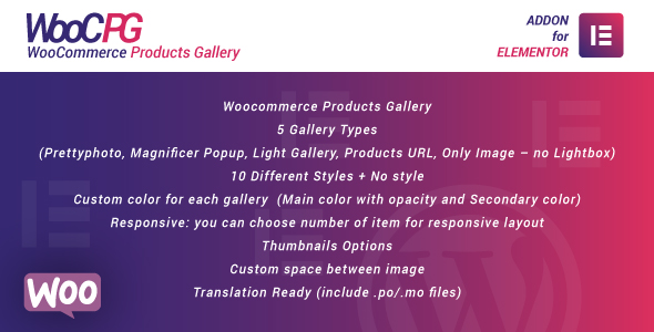 Welcome to Woocommerce Products Gallery. With this awesome plugin you can build your Woocommerce Products Gallery in 1 minute. Features Woocommerce Products Gallery: Woocommerce Products Gallery 5 Gallery Types (Prettyphoto