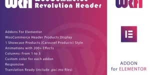 Welcome to WooCommerce Revolution Header for Elementor. With this awesome plugin you can build your WooCommerce Header Products in 1 minute using elementor. In this plugin are included 4 different styles. Required Elementor installed if you want use this plugin. Because this is an addon for Elementor