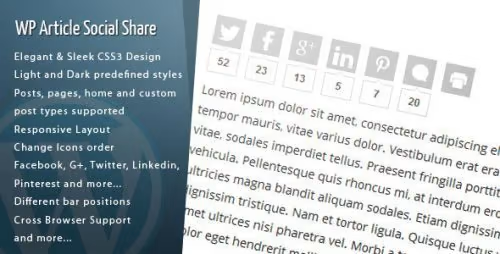 The Article Social Share plugin adds a sleek social bar in your articles and pages