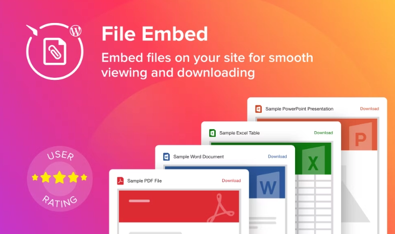 WordPress File Embed plugin by Elfsight is the most convenient tool for you to add a file on the pages of your site. It’s easy to upload any popular format of file: PDF