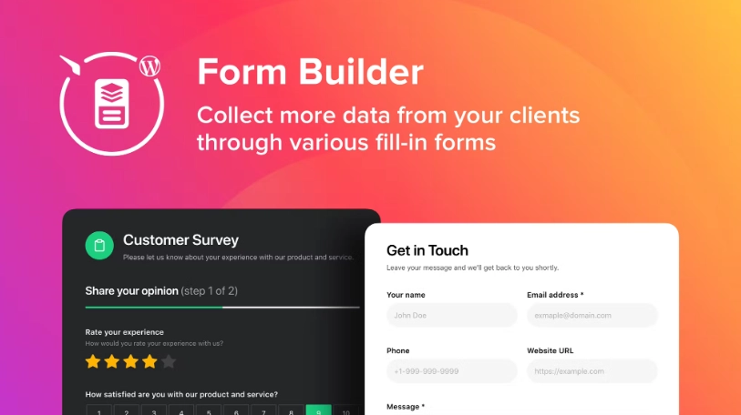 Elfsight Form Builder is a single tool for creating multiple fill-in forms of different kinds for your website. Collect data from your clients with various forms: Contact