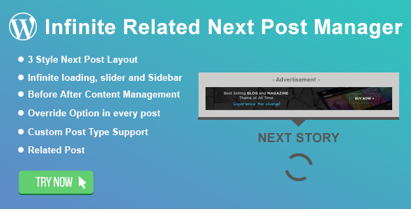 WordPress Infinite Related Next Post Manager 4 Style AvailableInfinite loading Top Slider Bottom Slider Left Sidebar