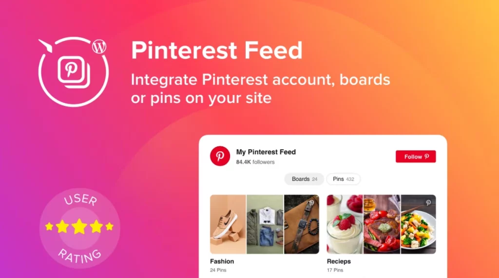 Elfsight Pinterest Feed allows displaying your own profile