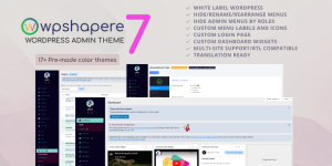 WPShapere WordPress Admin Theme is a WordPress plugin and a powerful tool to customize your WordPress admin. It will totally white label the WordPress admin section. With WPShapere you have the ability to offer your customers a complete new admin dashboard with your brand name.