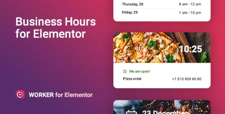 Introducing the Worker widget for Elementor Builder! This powerful tool displays your business hours in real-time