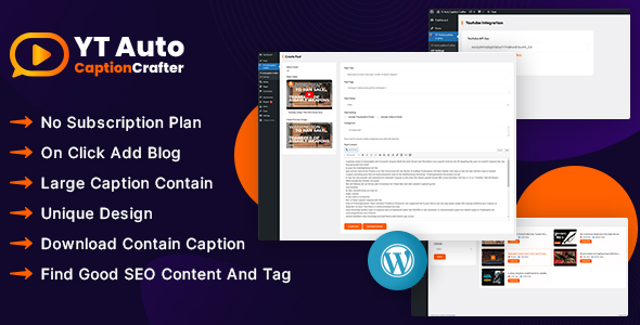 YT Auto CaptionCrafter – Video Content Generator is a WordPress plugin that allows you to generate high-quality video content