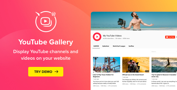 The YouTube Plugin - WordPress Gallery for YouTube is an excellent tool for seamlessly integrating YouTube videos into your WordPress site. This plugin is designed to enhance your site's multimedia content by creating visually appealing video galleries