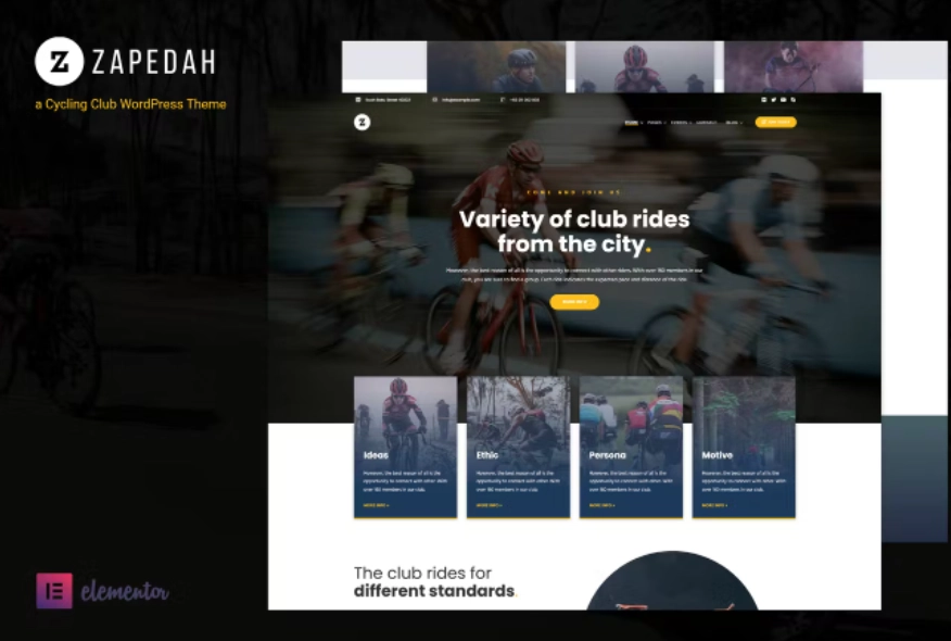 Zapedah is a Responsive Cycling Club WordPress Theme with clean