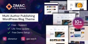 Zimac is a modern WordPress blog theme with an easy Post Submission feature and customizable design using Elementor. Perfect for bloggers and publishers.