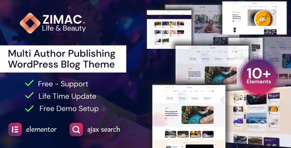 Zimac is a modern WordPress blog theme with an easy Post Submission feature and customizable design using Elementor. Perfect for bloggers and publishers.