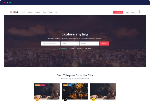 dList is a listing directory WordPress theme that provides immense opportunities to build any kind of directory or listing site. You may design pages on the front-end and watch them instantly come to life. dList pages are created using Elementor