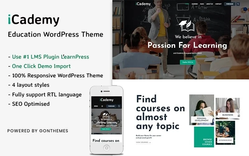 iCademy is an education WordPress theme with a creative