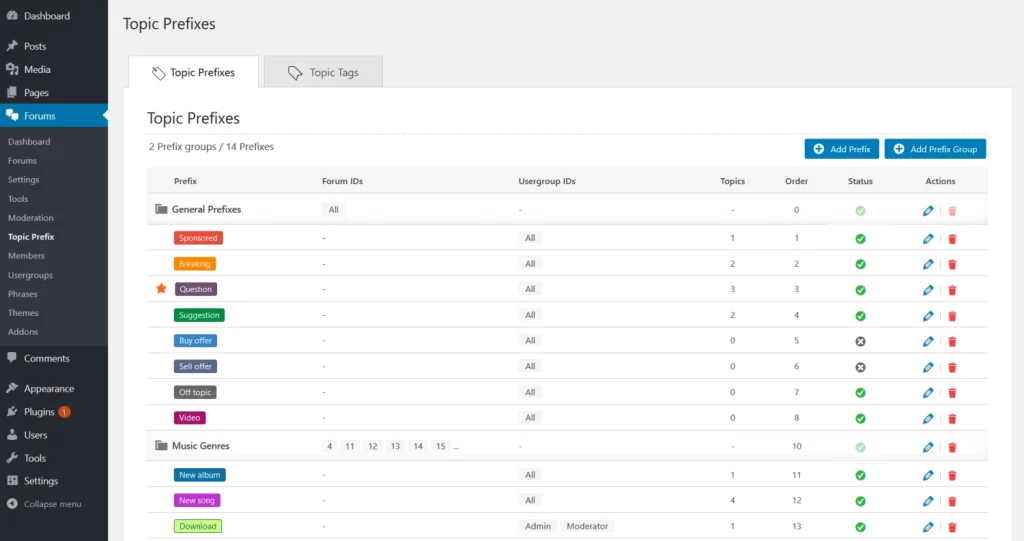 The top level of forum organization is here! This addon allows you to create topic prefixes and manage topic tags easily. Topic prefixes can be used to categorize topics allowing you to reduce the total number of forums